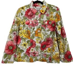Drapers & Damons Floral Eyelet Bright Floral Button Down Fairy Blazer Medium